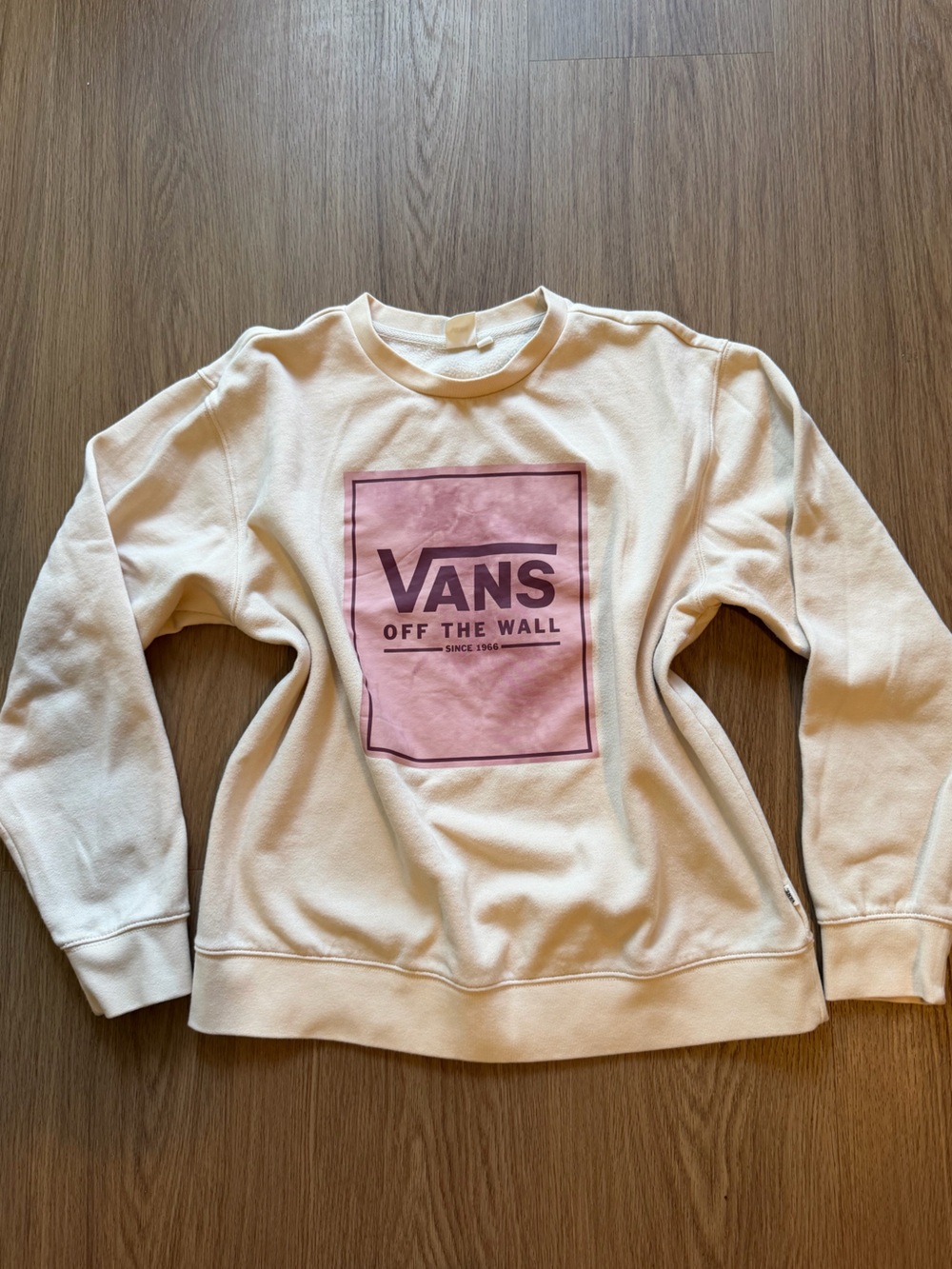 Vans Off The Wall Crewneck Sweatshirt XL Cream Pink Logo Graphic Pullover